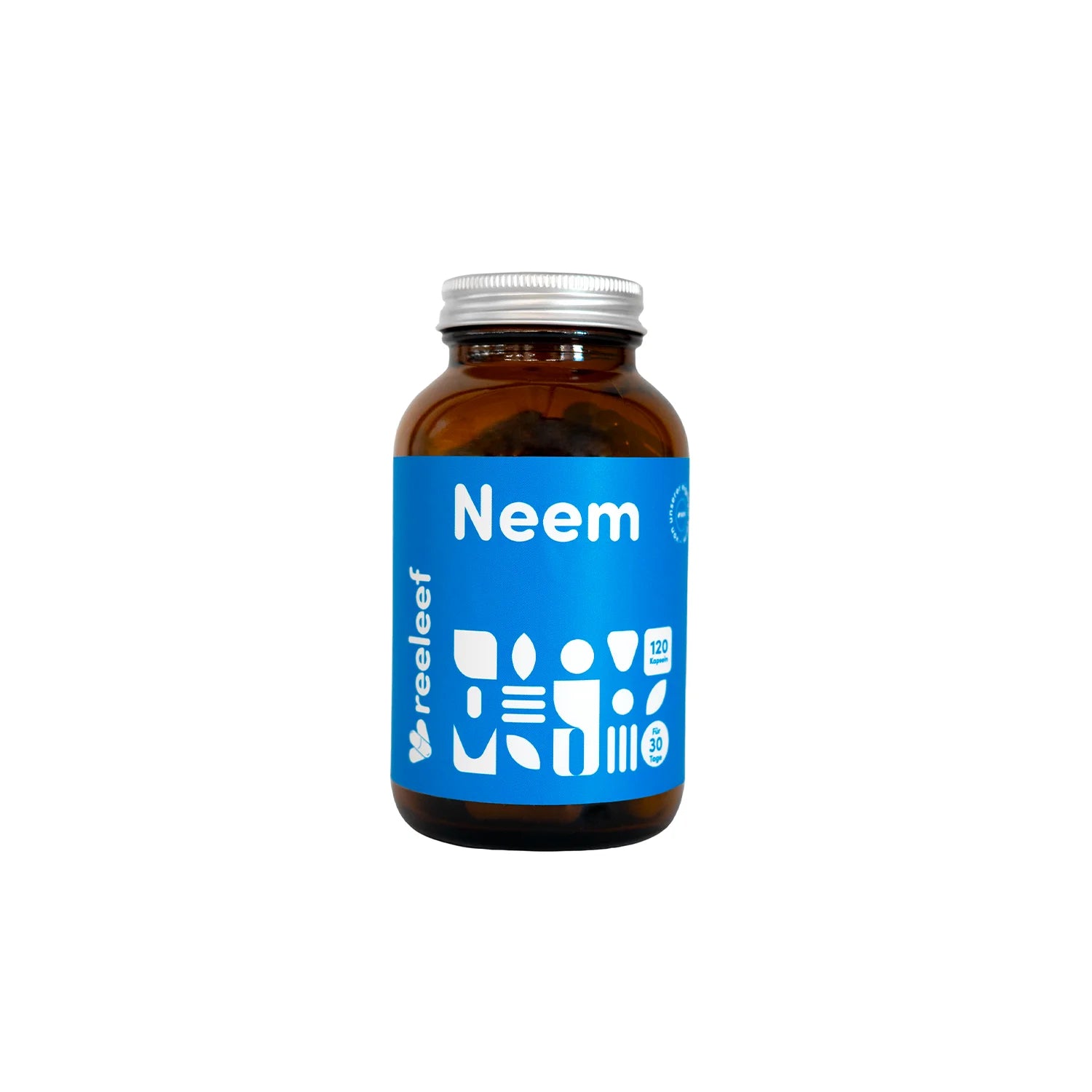 Flasche mit Neemkapseln im Glas