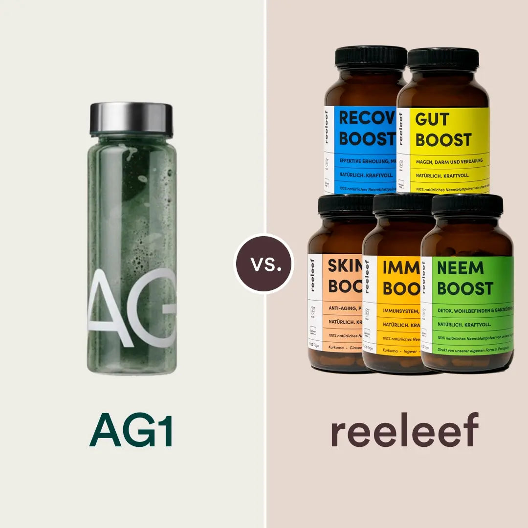 Vergleich AG1 vs Reeleef Nahrungsergänzung auf Basis von Neem Pulver 