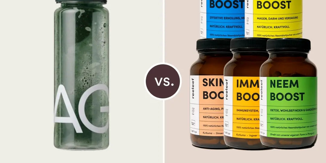 Vergleich AG1 vs Reeleef Nahrungsergänzung auf Basis von Neem Pulver 