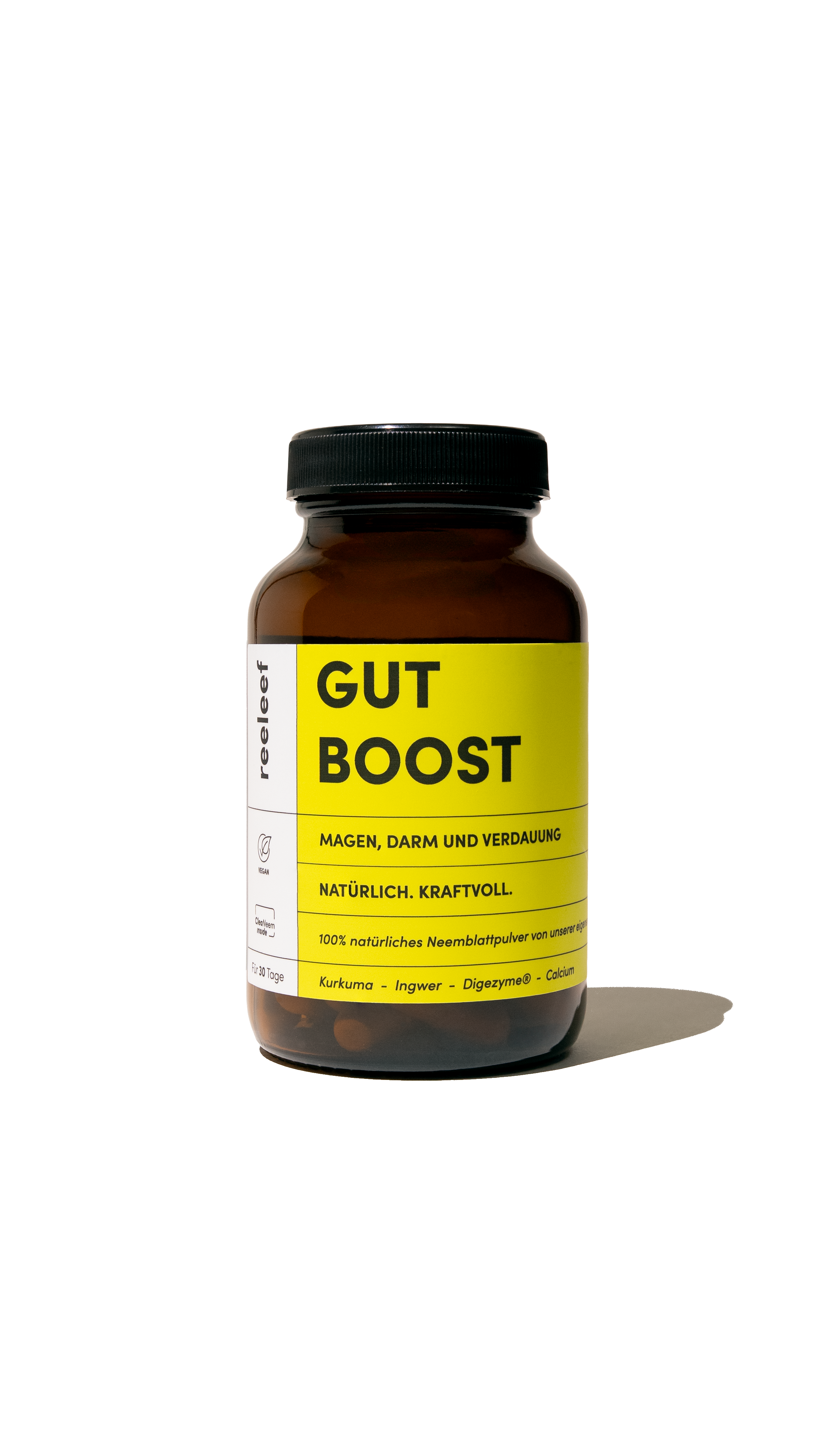 Flasche reeleef Gut Boost. Neem Pulver in Neem Kapseln gepresst zur Diät Unterstützung und Detox