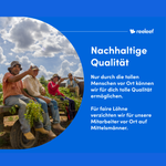 Infografik über die Qualität unseres Produkts. Mit einem Bild unserer Bio-Landarbeiter